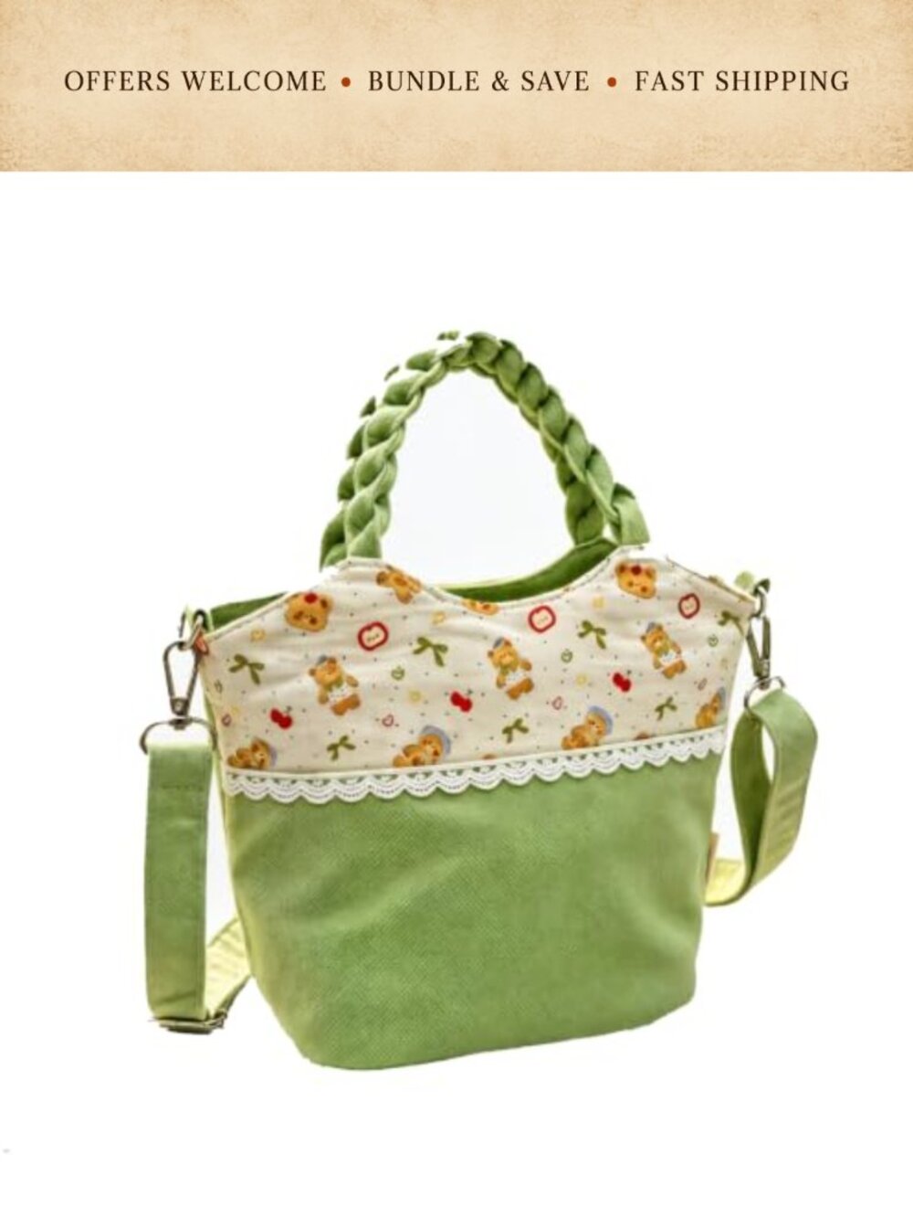 Canvas Crossbody Handbag Braided Handle Shoulder Bag Purse